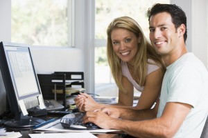 Couple working at computer